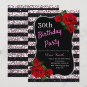 Elke leeftijd verjaardag roze en zwart glitter rod kaart (Voorkant / Achterkant)