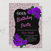 Elke Leeftijd Verjaardag Roze Glitter Paarse Rozen Kaart (Voorkant / Achterkant)