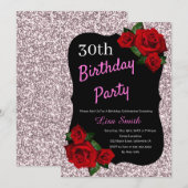 Elke Leeftijd Verjaardag Roze Glitter Rode Rozen Kaart (Voorkant / Achterkant)