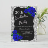 Elke Leeftijd Verjaardag Zilver Glitter Deep Blue  Kaart (Staand voorkant)