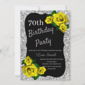 Elke leeftijd Verjaardag Zilver Glitter Gele Rozen Kaart (Voorkant)