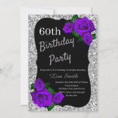 Elke Leeftijd Verjaardag Zilver Glitter Paarse Roz Kaart (Voorkant)