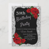 Elke Leeftijd Verjaardag Zilver Glitter Rode Rozen Kaart (Voorkant)