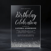 Elke leeftijd Verjaardag Zilver Modern Glitter Acryl Uitnodigingen