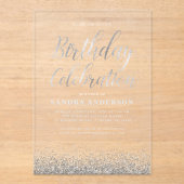 Elke leeftijd Verjaardag Zilver Modern Glitter Acryl Uitnodigingen (Voorkant)