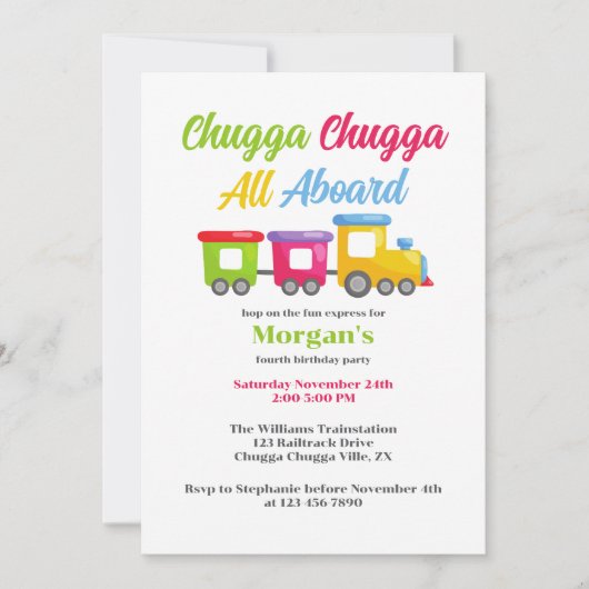 Elke leeftijd verjaardagsfeestje Chugga Choo kleur Kaart (Voorkant)