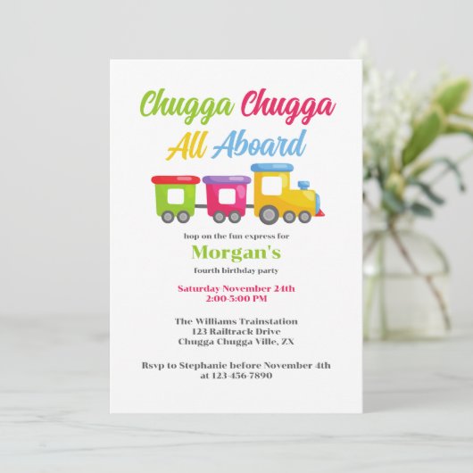 Elke leeftijd verjaardagsfeestje Chugga Choo kleur Kaart (Staand voorkant)