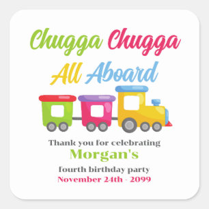 Elke leeftijd verjaardagsfeestje Chugga Choo kleur Vierkante Sticker