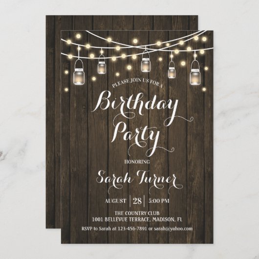 Elke leeftijd verjaardagsfeestje - rustiek hout kaart (Voorkant / Achterkant)