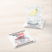 Elke leeftijd verjaardagsklaar ingesteld op rode b kartonnen onderzetters (Insitu)