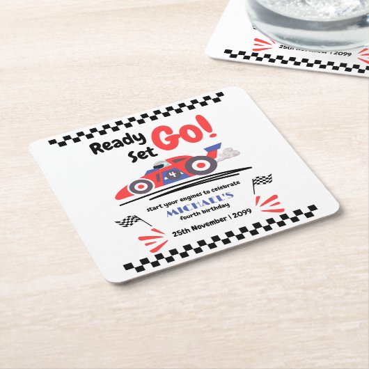 Elke leeftijd verjaardagsklaar ingesteld op rode b kartonnen onderzetters (Schuin)