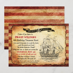 ELKE LEEFTIJD - Vintage Piraten Verjaardagsuitnodi Kaart