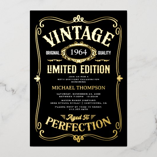  elke leeftijd volwassene verjaardag zwart goud folie uitnodiging (Voorkant)