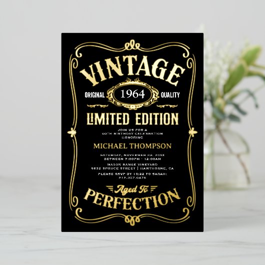 elke leeftijd volwassene verjaardag zwart goud folie uitnodiging (Staand Voorkant)