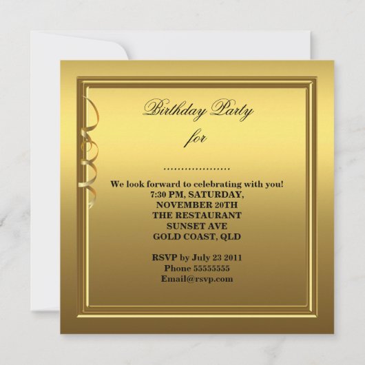 Elke leeftijd waarop goud wordt gevierd op gouden kaart (Achterkant)