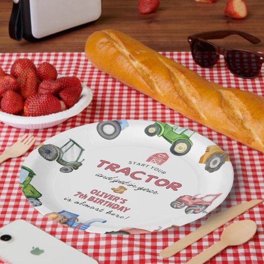 Elke leeftijd Waterverf tractor verjaardag Papieren Bordje (Picknick)