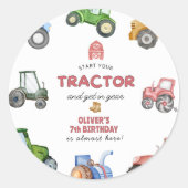 Elke leeftijd Waterverf tractor verjaardag Ronde Sticker (Voorkant)