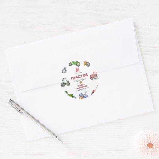 Elke leeftijd Waterverf tractor verjaardag Ronde Sticker (Envelop)