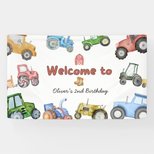 Elke leeftijd Waterverf tractor verjaardag Spandoek (Horizontaal)