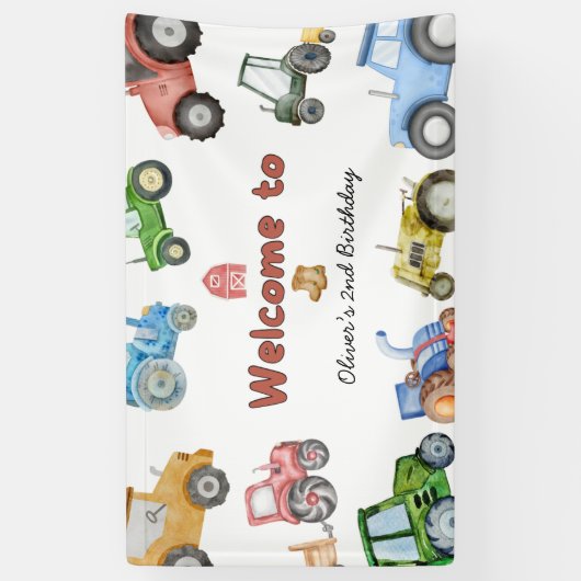 Elke leeftijd Waterverf tractor verjaardag Spandoek (Verticaal)