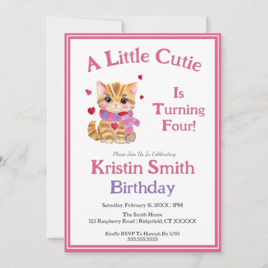 ELKE LEEFTIJD Waterverf Valentijnsdag Kat Verjaard Kaart (Voorkant)