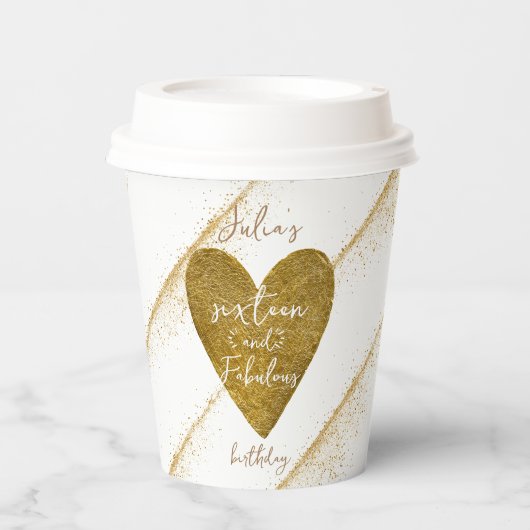 Elke leeftijd Zestien 50 & Fabulous Gold Glitter H Papieren Bekers (Voorkant)
