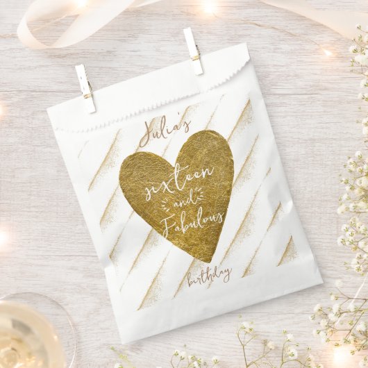 Elke leeftijd Zestien & Fabulous Gold Glitter Hear Bedankzakje (Geknipt)