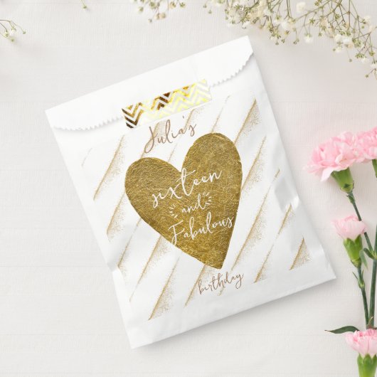 Elke leeftijd Zestien & Fabulous Gold Glitter Hear Bedankzakje (Gezegeld)