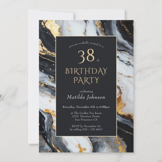 Elke Leeftijd Zwart en Goud Marmeren Verjaardag Ui Kaart (Voorkant)