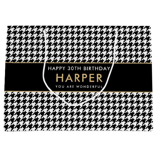 Elke leeftijd zwart wit houndstooth Gelukkige verj Groot Cadeauzakje (Voorkant)