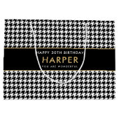 Elke leeftijd zwart wit houndstooth Gelukkige verj Groot Cadeauzakje (Achterkant)