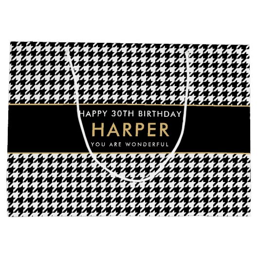 Elke leeftijd zwart wit houndstooth Gelukkige verj Groot Cadeauzakje (Achterkant)