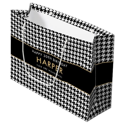 Elke leeftijd zwart wit houndstooth Gelukkige verj Groot Cadeauzakje (Voorkant Gekanteld)