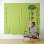 Elke leeftijdfoto groene verjaardagsachtergrond wandkleed (In Situ (horizontaal))