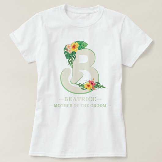 Elke letter Monogram Tropische bloemen Plam blader T-shirt (Design voorkant)