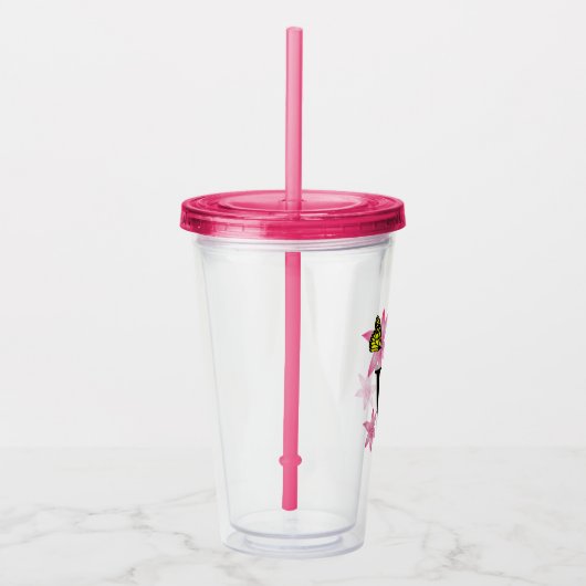Elke letter roze bloemenacryl tumbler acryl drinkbeker (Rechts)