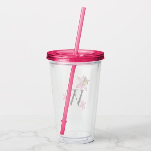 Elke letter roze bloemenacryl tumbler acryl drinkbeker (Achterkant)