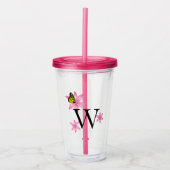 Elke letter roze bloemenacryl tumbler acryl drinkbeker (Voorkant)