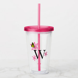 Elke letter roze bloemenacryl tumbler acryl drinkbeker
