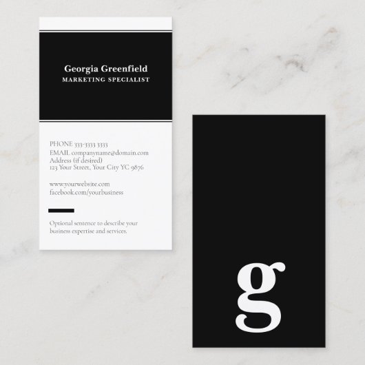 Elke letter, Simple Deluxe zwart-wit Visitekaartje (Voorkant / Achterkant)