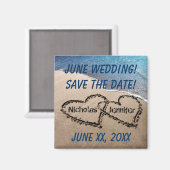 Elke maand bruiloft, harten in zand opslaan datum  magneet (Voorkant / Achterkant)