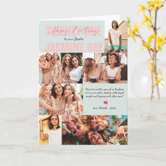 Elke moderne verjaardag | 7 Fotocollage Kaart (Gele Bloem)