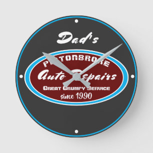 Elke naam Auto Repareert Funny Grumpy Service Ronde Klok