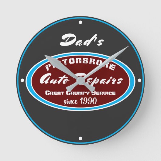 Elke naam Auto Repareert Funny Grumpy Service Ronde Klok (Voorkant)
