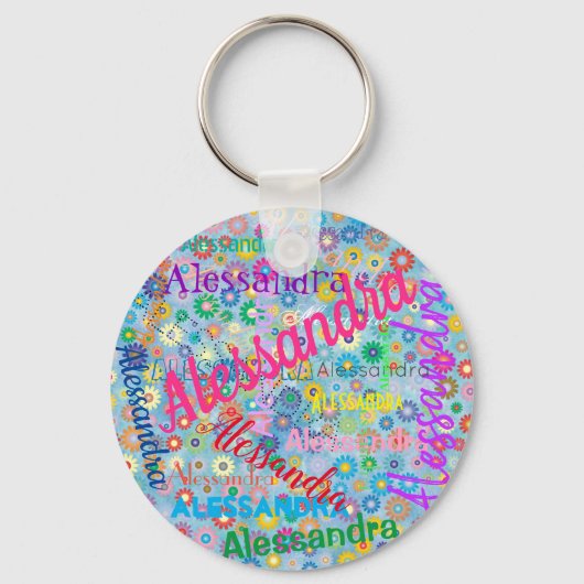 Elke naam Collage Girly-Sleutelhanger met bloemen Sleutelhanger (Voorkant)