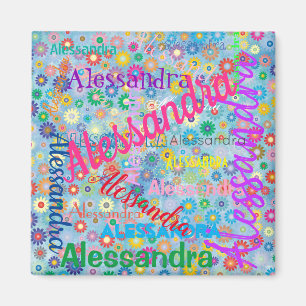 Elke Naam Collage met Bloemen Magnet