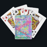 Elke naam Collage Speelkaarten<br><div class="desc">Op deze kaarten staat jouw naam geschreven! Dit leuke kaartspel heeft een kleurrijk meisjesontwerp met een collage van de naam van uw keuze in tal van verschillende lettertypen en kleuren. De namen worden weergegeven op een blauwe achtergrond met kleurrijke bloemen. Geweldig cadeau of feestgunst voor een verjaardagsfeestje of elke situatie...</div>