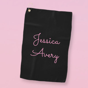 Elke naam Cool bewerkbaar roze schrift op zwart Golfhanddoek