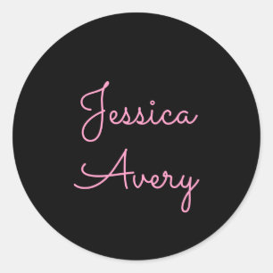 Elke naam Cool bewerkbaar roze schrift op zwart Ronde Sticker
