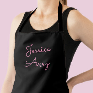 Elke naam   Cool bewerkbaar roze schrift op zwart Schort